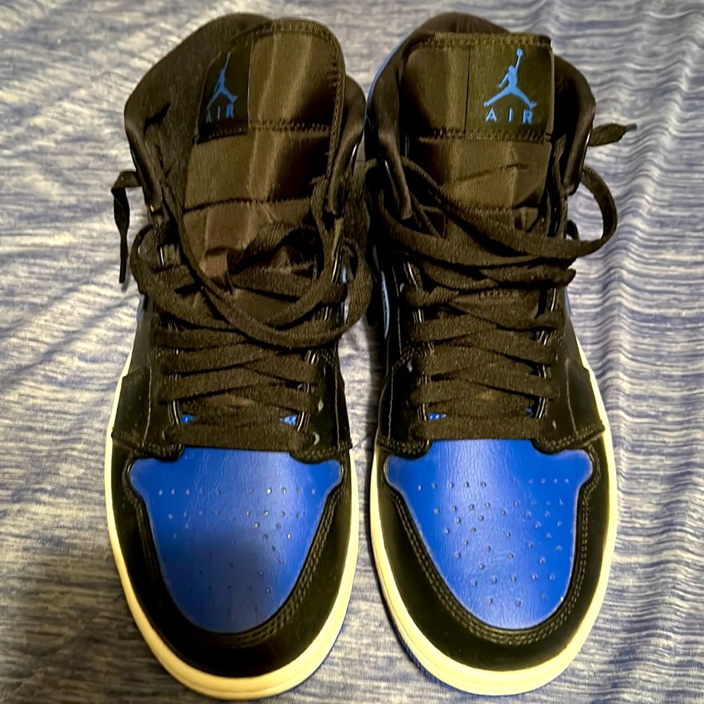 Nike Air Jordan 1 Mid Men’s Black Hyper Royal Black Blue 554724-068 Shoes Sz 9